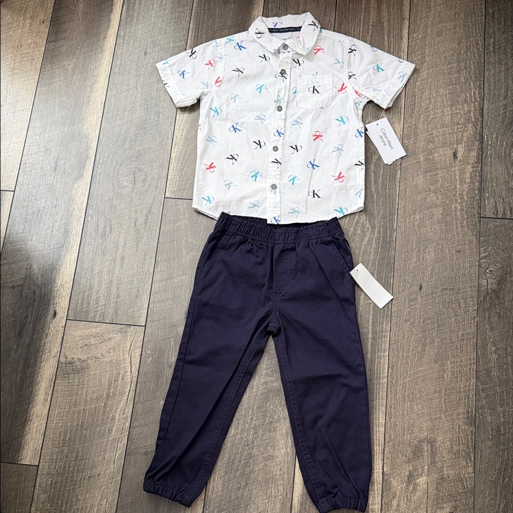 Calvin Klein Jeans Kids Set - White and Navy with Bird Print